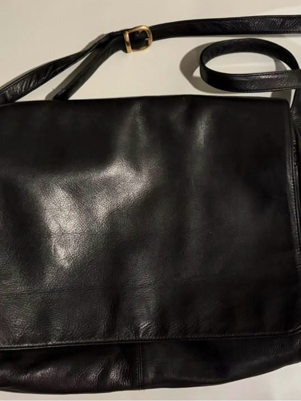 Preswick & Moore Black Leather Laptop Messenger Bag